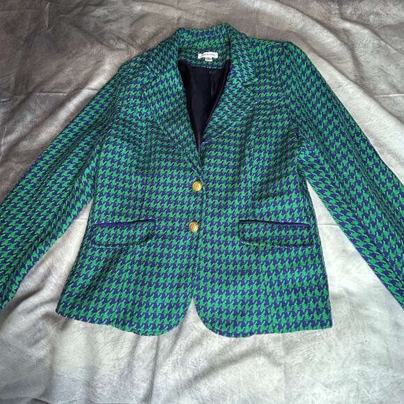 Joan Rivers Blazer Jacket Women 10  Green Blue Houndstooth Holiday Office Comfy - Picture 4 of 9